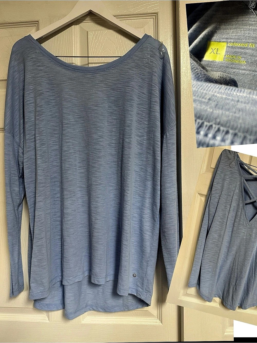 Long Sleeve Lace-Up Top Blue XL Like New